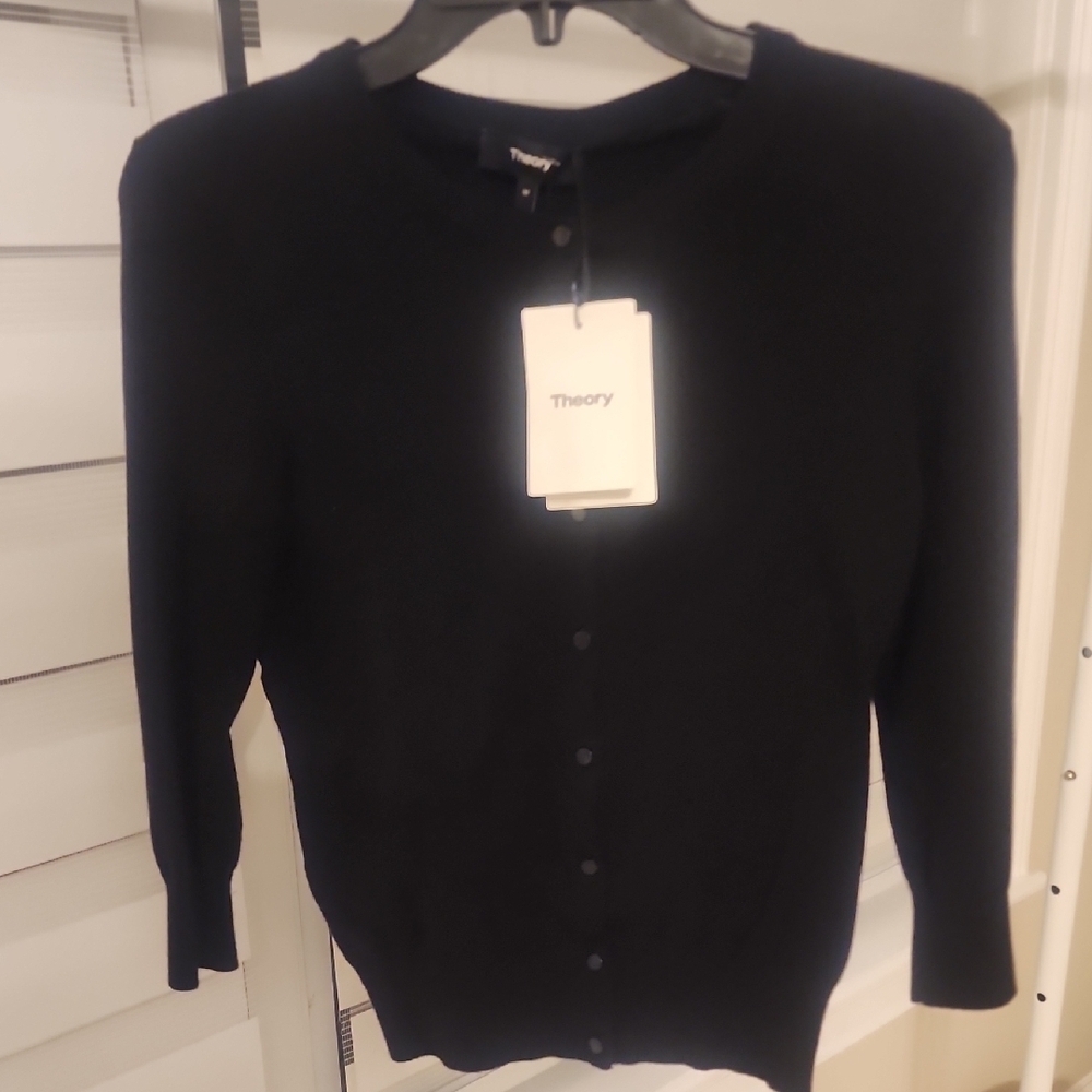 Theory Black Soft Cashmere Cardigan Size M $325 - Picture 5 of 6
